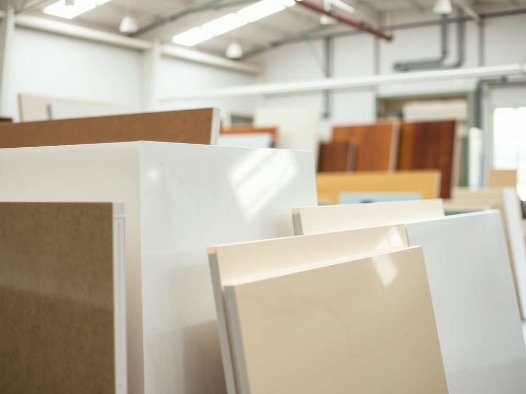 Разнообразие стеновых панелей и плит в выставочном зале с хорошим освещением.